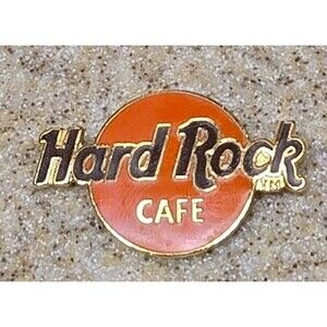 Estate Signed Brown & Orange Enamel Goldtone HARD ROCK CAFE Lapel or Hat Pin